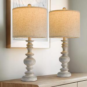 BOBOMOMO 24" Farmhouse Retro Table Lamp Set of 2, Traditional Resin Lamps for Living Room Bedroom, Vintage Bedroom Lamps with Linen Shades, Rustic Table Lamps for Living Room, Nursery, Office (Antique Gray)