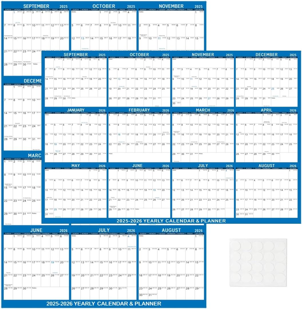 3 x 2025-2026 Wall Calendar 24" x 36" Dry Erase Calendar for Wall from September 2025 to August 2026 12 Month Annual Large Yearly Wall Planner for Office School(Blue)