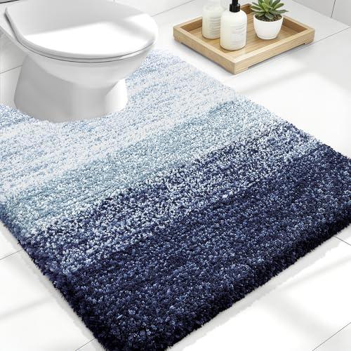 OLANLY Luxury Toilet Rugs U-Shaped 24x20, Extra Soft and Absorbent Microfiber Bathroom Rugs, Non-Slip Plush Shaggy Bath Mat, Machine Wash Dry, Contour Bathroom Mats for Toilet Base, Airy Blue