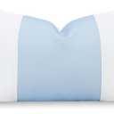 Hofdeco Premium Coastal Patio Indoor Outdoor Lumbar Pillow Cover Only, 12"x20" Water Repellent for Backyard, Couch, Baby Blue Color Block with Tassels