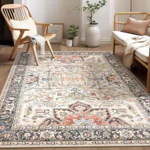 Area Rug for Living Room - 7x9 Soft Washable Oriental Vintage Floral Distressed Large Carpet - Fade Stain Resistant Non Slip Rugs for Bedroom Dining Room Nursery Dorm Office Home Decor - Multi