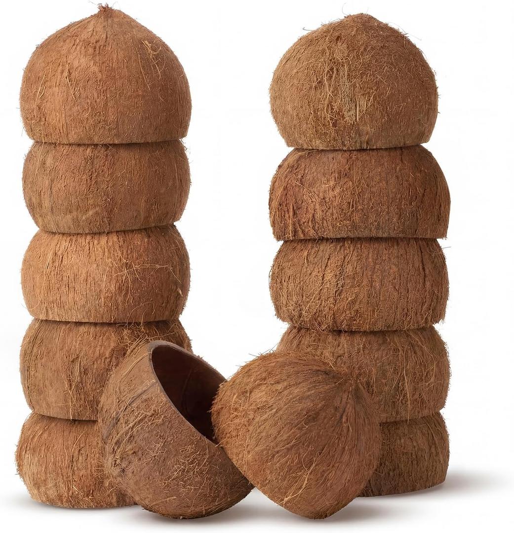 LemonRoad 12 Pcs Natural Coconut Shell Bowls 3.94-5.12" Coconut Shells Halves Wooden Bowls Rustic Kitchen Decoration Suitable for Salad Dessert Party Tableware Event Handicraft Aromatherapy (Hairy)