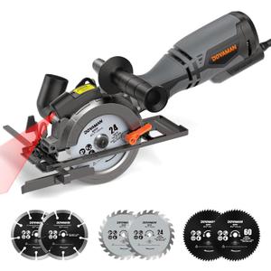 Circular Saw, 5.8A 4-1/2" Circular Saw w/Laser, Metal Auxiliary Handle, 6 Blades (4", 4"), Cutting Depth 1-11/16" (90), 1-1/8" (45), Ideal for Wood, Soft Metal, Plastic, Tile - MCS01A (Standard)