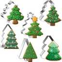 FUSOTO 6PCS Christmas Tree Cookie Cutter Set, Christmas Cookie Cutters, Holiday Shaped Biscuit Molds, Stainless Steel Baking Supplies for Homemade Cookies, Tree
