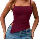 PRETTYGARDEN Women's Summer Spaghetti Strap Tank Tops Sleeveless Camisole Blouses Asymmetrical Going Out Basic Tank Shirt (XXL)