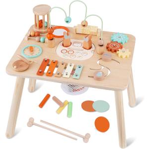 ATOYUS Activity Table, Montessori Toys for 1 2 Year Old Boys Girls Kid, 13 in 1 Wooden Sensory Play Center for Toddler 1-3, Educational Learning Toy for Baby 12-18 Months, 1st Christmas Birthday Gifts