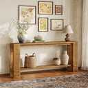 LITTLE TREE 70-Inch Solid Wood Console Table, Farmhouse Sofa Table for Behind the Couch, 2-Tier Narrow Entryway Table for Living Room or Hallway (Warm Brown)