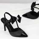 Mofri ShowHow Womens High Heels Closed Splicing Pointed Toe Stiletto Bow Tie Slingback Heeled Shoes Ankle Strap Wedding Pumps Bridal Party Work Dress Shoes (10, Black)