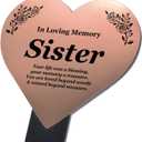 Sister Memorial Plaque Stake Grave Decoration for Cemetery Metallic Copper Heart Memorial for Sister Robust and Waterproof Temporary Grave Marker for Sister Graveyard Memorial for Sister, 5.6" wide x 10" high