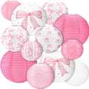 12 Pcs Pink Bow Party Decorations Coquette Birthday Decorations Pink Bow Paper Lanterns Hanging Decor for Weddings Bachelorette Bridal Shower Engagement Party Supplies