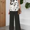 2 Piece Sets for Women Sleeveless Leaf Graphics Vest Top and Solid Color Wide Leg Long Pants Travel Outfits Lounge Set (XXL)