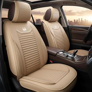 OASIS AUTO Car Seat Covers Premium Waterproof Faux Leather Cushion Universal Accessories Fit SUV Truck Sedan Automotive Vehicle Auto Interior Protector Full Set (OS-008 Tan)