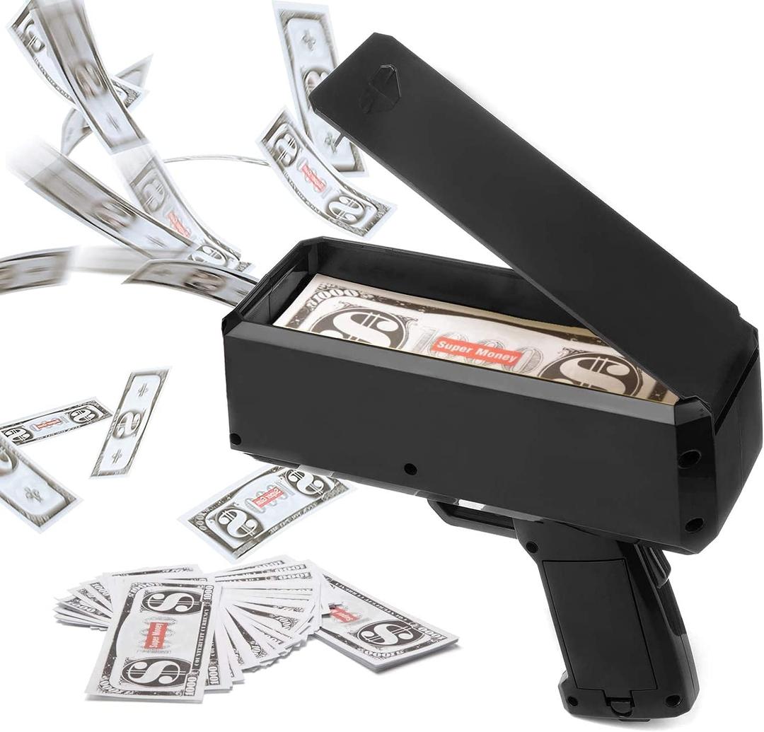 Black Money Gun Shooter Handheld Cash Money Gun Spraying Machine Money Dispenser with 100pcs Bills Loading Capacity Prop Gun for Birthday Wedding Party, Night Club