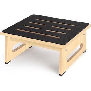 One Step Stool for Adults Seniors with Non-Slip Rubber Stepping Feet, Heavy Duty Platform Step Stools, 6.9 in Portable Bed Steps for High Beds for Bathroom, Bedroom, Kitchen & Kids Bedside Support (Light Wood)