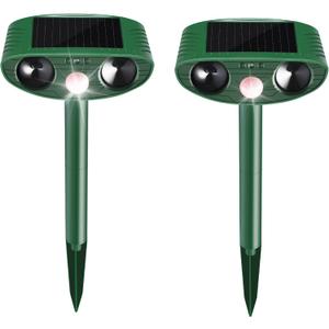 2 Pack Solar Animal Repeller Outdoor, Cat Deterrent with Ultrasonic & Flashing LED - Night Time Motion Activated Pest Control for Garden Yard to Repel Cats, Raccoons, Deer, Skunks, Squirrels