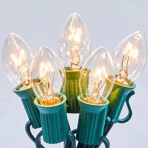 Brightown C7 Christmas Lights Outdoor 25 Feet Warm White Christmas Lights String Green Wire for Room Roofline House Garden Patio Backyard Cafe Party Xmas Home Decorations, 25 Clear Bulbs