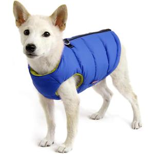 Gooby Padded Vest Dog Jacket - Solid Blue, Large - Warm Zip Up Vest Fleece Jacket with Dual D Ring Leash - Winter Water Resistant Sweater - Clothes for Small and Medium Dogs