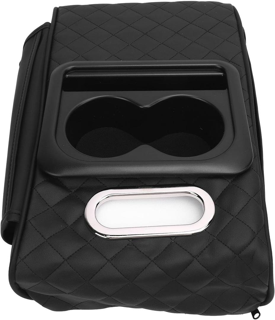 Car Center Console Armrest Pillow, Premium PU Leather Soft Memory Foam Auto Armrest Box with Cup Holder & Tissue Box for SUVs Trucks and Cars