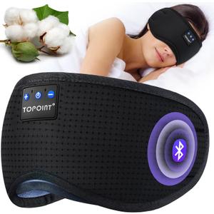 TOPOINT Sleep Mask Headphones Bluetooth Wireless 5.4, Breathable Cotton Eye Mask for Sleeping Side Sleepers Travel Music Headsets with Microphone Handsfree Men Women Breathable, Black