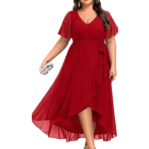 Talisea Womens Plus Size Long Dress Chiffon High Low Split Ruffle Evening Bridesmaid Wedding Guest Formal Maxi Dresses (Red) 18 Plus