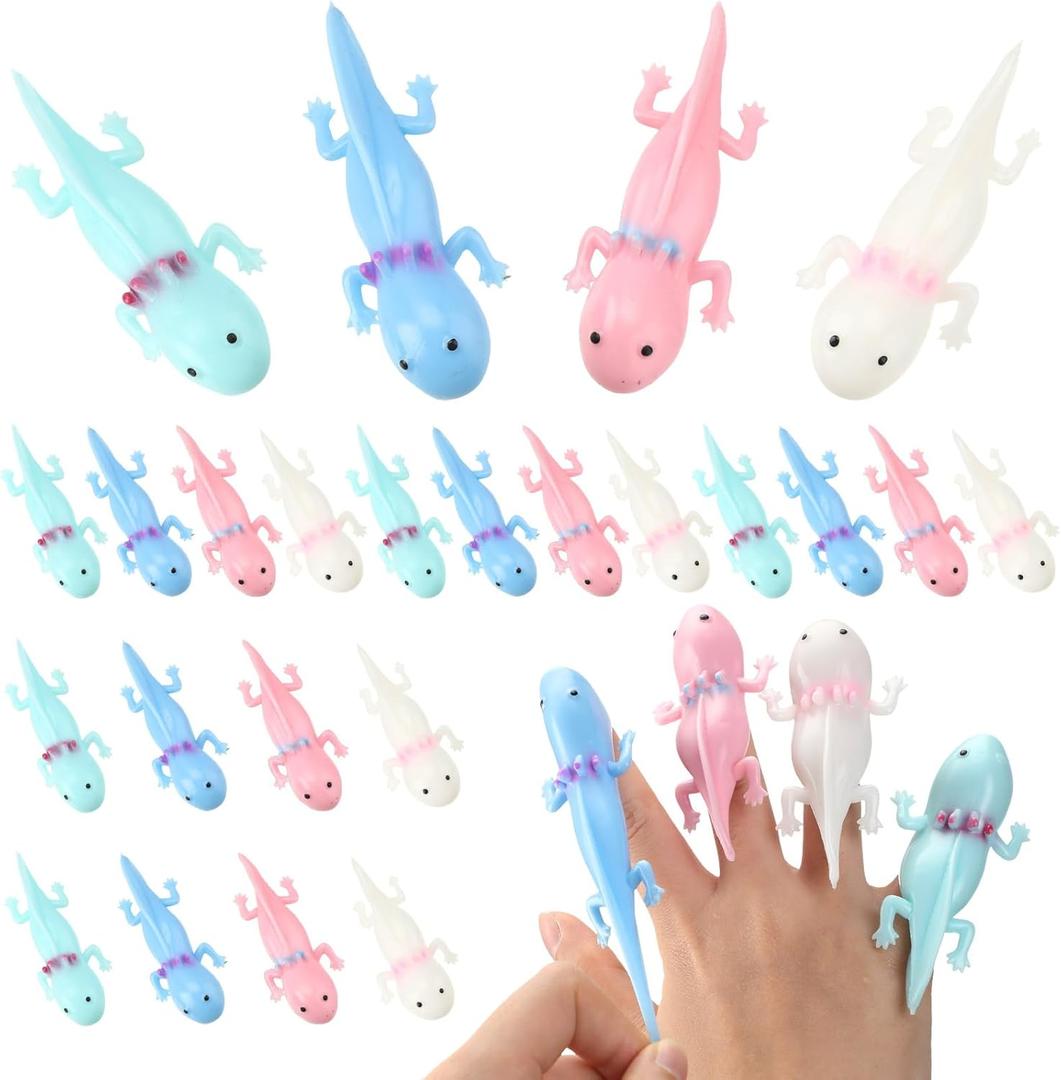 HyDren 28 Pcs Rubber Axolotl Slingshot Sensory Fidget Toy Valentines Axolotl Party Favors Party Supplies Stress Relief Toys for School Classroom Exchange Prizes Amphibiously Decor Gifts for Valentine