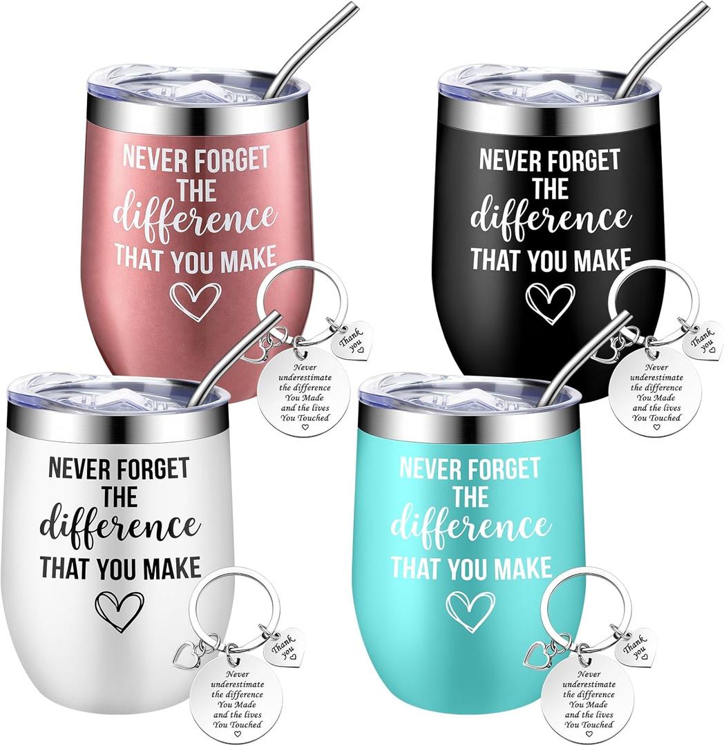 Geiserailie 8 Pcs Thank You Gift for Women Men Never Forget The Difference That You Make 12 OZ Stainless Steel Insulated Tumblers Keychain Appreciation Gift for Coworker Employee Boss (Classic Color)