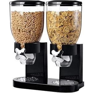 Dual Cereal Dispensers 2L Capacity Each, Storage Countertop Cereal Containers, Dry Food Dispenser with Dual Control, for Nuts Rice Granola (Black)