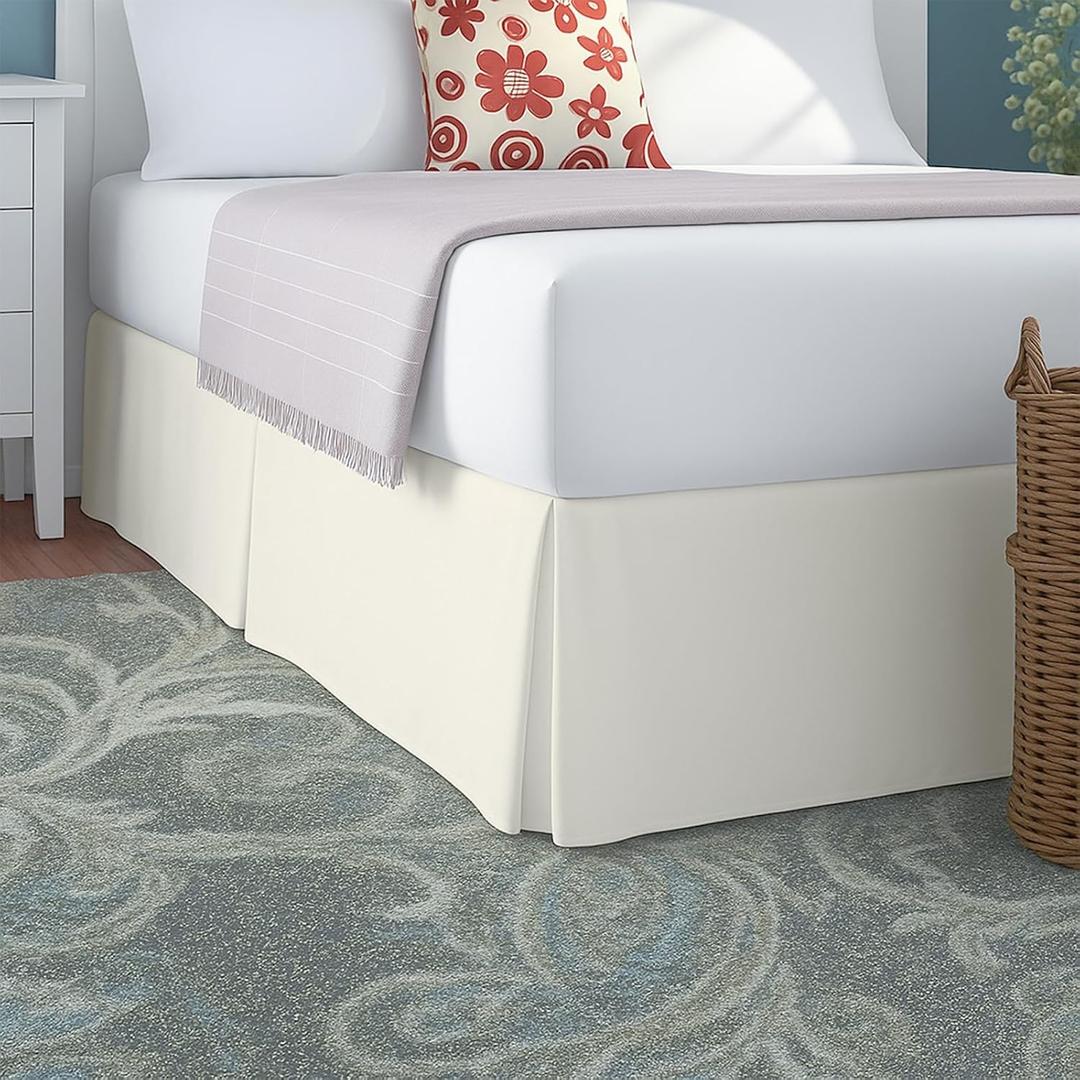 Cottington Lane Luxury Pleated Bedskirt Full Size 10 Inch Drop Split Corners, Hotel Luxury 1800 Ultra-Soft Tailored Drop Box Pleated Styling Dust Ruffle, Classic & Clean Look, Ivory