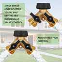 Biswing 2 Pack Garden Hose Splitter 2 Way, Heavy Duty Brass Connector Tap Splitter, Y Splitter 2 Valves with 4 Extra Rubber Washers