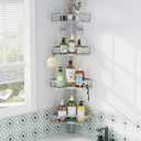 HEVEL Corner Shower Caddy Tension Pole, 4 Tier Adjustable Shower Organizer Corner 62-115 Inch, Rustproof Bathroom Shower Shelves for Bathtub Storage, Silver