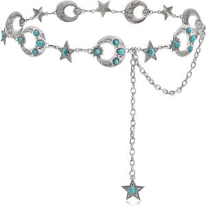 Western Turquoise Concho Belt for Women Concho Cowgirl Waist Chain Adjustable Western Belt for Dresses Jeans, Size: 48" Total (Fits Low Waist 31–35")
