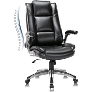 COLAMY Leather Executive Office Chair - High Back Home Computer Desk Chair with Padded Flip-up Arms, Adjustable Tilt Lock, Swivel Rolling Ergonomic Chair for Adult Working Study, Black
