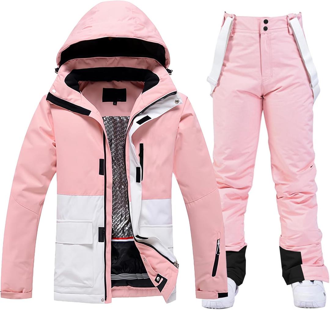 WOWULOVELY Women's Winter Skisuit Waterproof Windproof Ski Jacket and Pants Insulated Snowsuit Snowboarding Coat (Large)