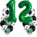 Soccer Birthday Party Decorations for Kids Boys Girls Soccer Ball Themed 12 year children's birthday decoration number 12 balloon, soccer foil balloon, green balloon for soccer themed celebration