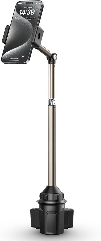 JSAUX Car Cup Holder Cellphone Mount, Metal Long-Arm Ultra Stable Phone Holder for Car Cupholders - Adjustable for iPhone 16 15 Pro Max 13 12 11, Samsung Galaxy S24 S23 Ultra, Google Pixel 9 Pro