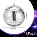 SHENLIU 8 Pack Mirror Disco Ball, 4 Inch Small Mirror Ball Ornaments Silver Hanging Disco Balls with Attached String for Reflect Light, Party Favor, Home Bands Decorations, Stage Props, Christmas
