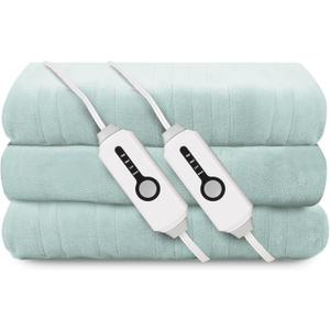 Electric Heated Blanket 84"x90" Queen Size, Soft Coral Fleece, Dual Controllers with 4 Heating Levels and 10 Hours Auto-Off, Machine Washable, Cozy Plush Fabric for Home, Mint Green (009-light Green)