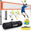 Portable Professional Outdoor Volleyball Net Set with Adjustable Height Aluminum Poles, Winch System, Volleyball with Pump and Carrying Bag for Backyard Beach (Orange)