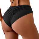 Eomenie Sexy Bikini Bottom for Women Ruched Swim Bottom Cheeky Swimsuit Mid Waisted Tankini Bottoms Only Black M