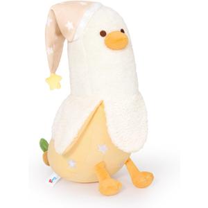 PEACH CAT Banana Duck Plush Pillow Wear Long Star Nighcap Plushies Toy Cute Stuffed Animals Gifts for Kids White and Yellow 19.7"