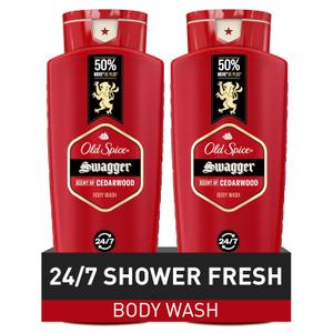 Old Spice Refreshing Body Wash for Men, 3X Defense, 24/7 Shower Fresh with Long Lasting Scent, Red Collection, Swagger with Cedarwood Scent, 24 oz (24 Fl Oz, Pack of 2)