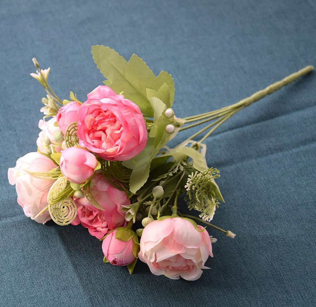 Artificial Roses Wedding Bouquet 5 Bouquets of Flowers for Home décor, Pack Of 2