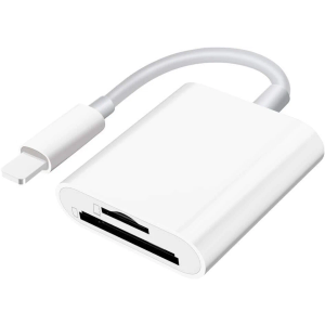 SD Card Reader for iPhone iPad, Dual Connector (Lightening&USB-C) Micro SD Memory Card Reader, 2 in 1 SD and TF Card Adapter Portable Trail Camera Viewer, No Driver Needed, Plug and Play