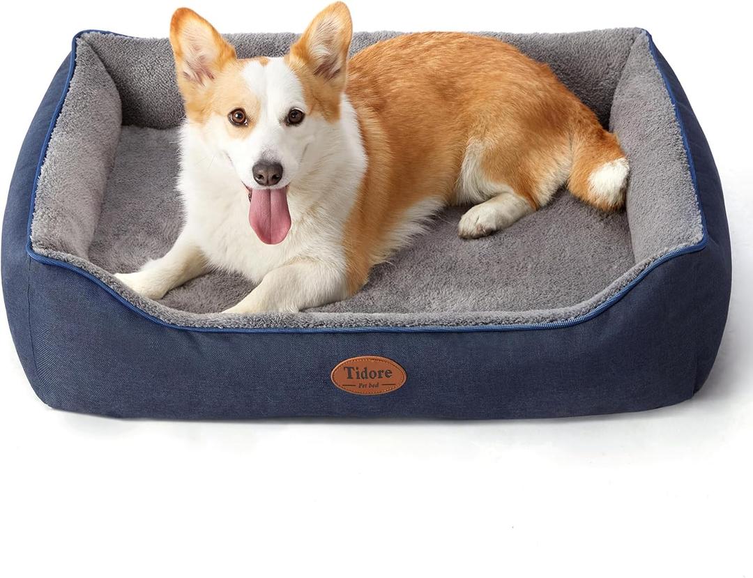 Tidore Orthopedic Dog Beds for Medium Dogs, Durable Egg Crate Foam Sofa Dog Bed wit Washable Removable Cover,Waterproof Lining,Pet Bed for Large Dogs (Navy Blue-Velvet, 31.5" L x 25.2" W x 7" Th)