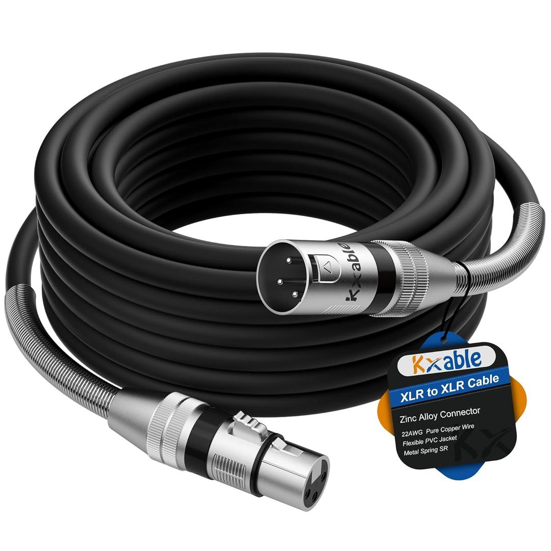 XLR Microphone Cable 15 FT, XLR Male to Female Balanced Mic Cable, 3-Pin Shielded Speaker Cord, Zinc Alloy Connectors, 22AWG Pure Copper, Metal Spring SR, Recording Studio, Podcast, Black