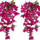 Artificial Hanging Flowers Bougainvillea, 2PCS UV Resistant Bougainvillea Silk Vine Flowers Fake Triangle Plum Blooming Faux Flower for Garden Porch Eave Wedding Wall Indoor Outdoor Decor (Rose Red)