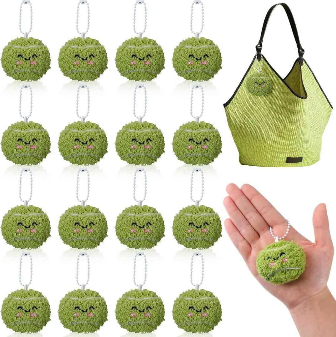 15 Pcs Tennis Keychain Gift Bulk Mini Plush Ball Prizes Funny Sports Players Team Party Favors Gifts for Group