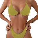 Fanuerg Women Underwire Triangle Bikini Spaghetti Strap Push Up Swimsuit Cheeky Two Piece Bathing Suit (Medium, Grass Green)