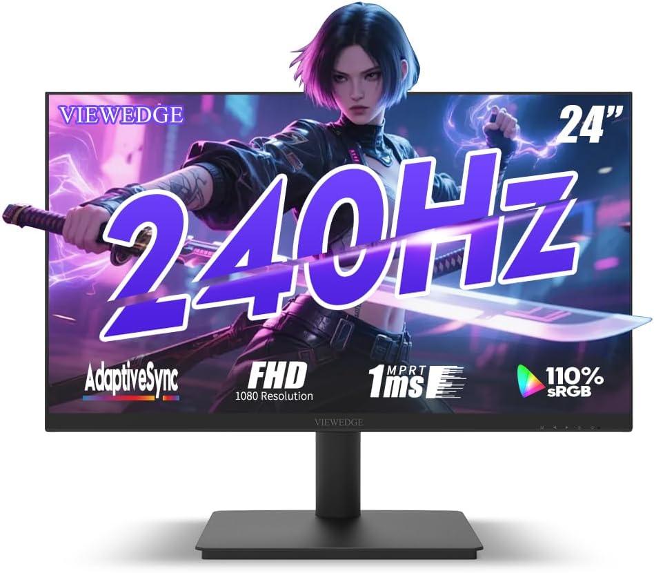 Viewedge 24 Inch Gaming Monitor with 240Hz, VA 1ms, FHD 1080p and HDR 10 PC Computer Monitor with 110% sRGB, Bluelight Filter, 2 HDMI & 1 DP Port, Support Adaptive Sync and Wall Mounted