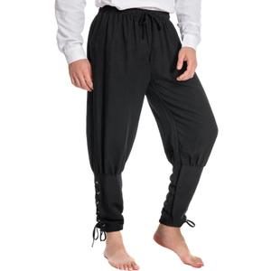 Mens Spring Summer Autumn Ankle Banded Pants Medieval Viking Navigator Trousers Renaissance Pants (Black, Medium)
